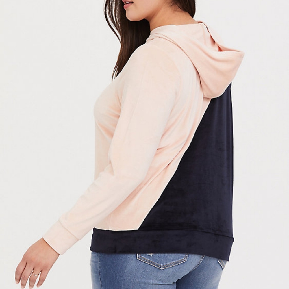 🆕 Torrid Pink & Navy Color Block Velour Hoodie - Picture 6 of 8